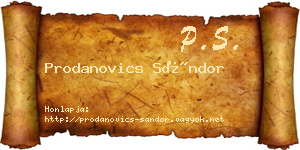 Prodanovics Sándor névjegykártya